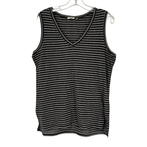 Dylan V Neck Sleeveless Top Stripe Lightweight Large Gray Black - Picture 1 of 7